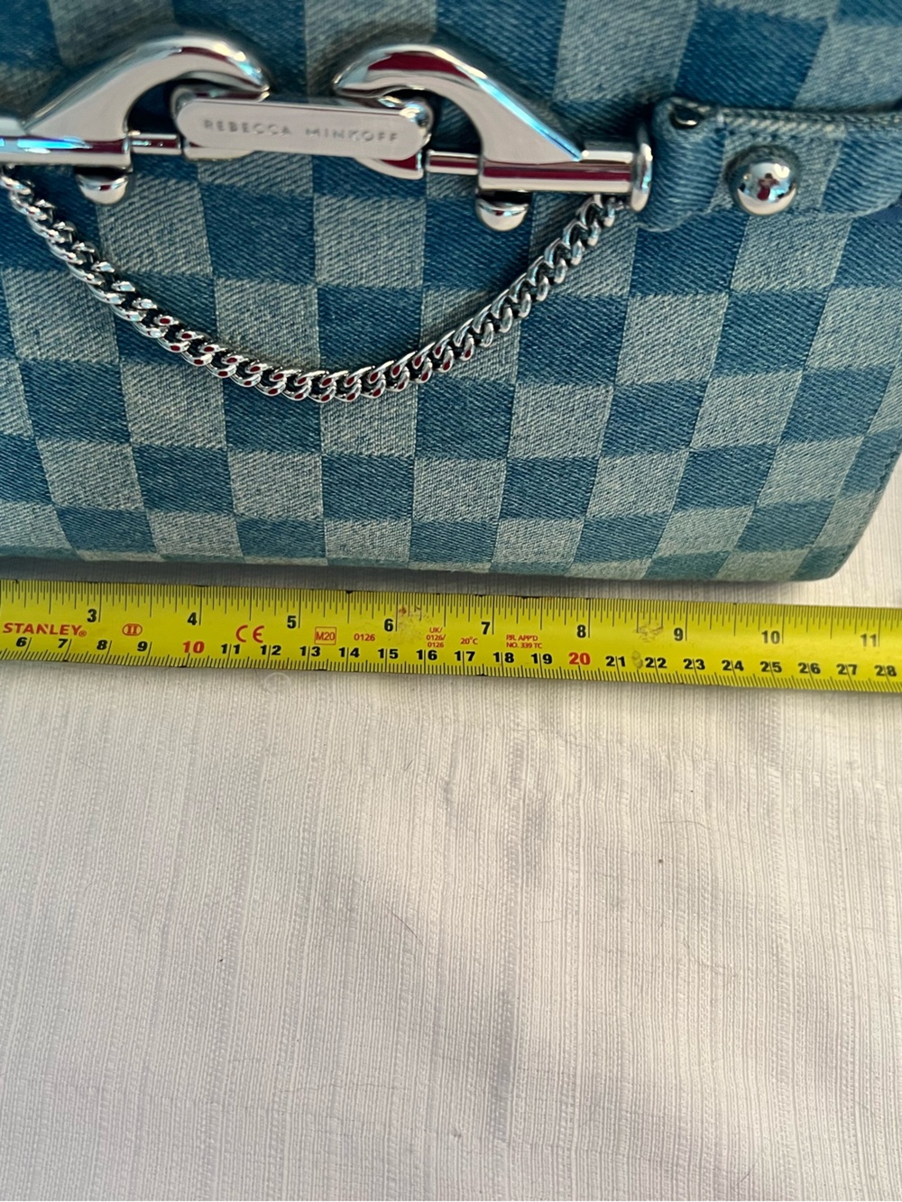 Rebecca Minkoff Light and Medium Blue Checker Denim Satchel - Picture 10 of 11